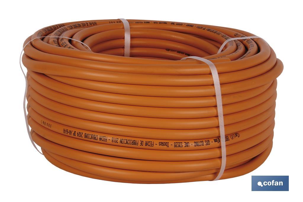 Rouleau de Tube de Gaz Butane Flexible | Disponible en couleur orange | Dimensions : 8 mm x 60 m - Cofan