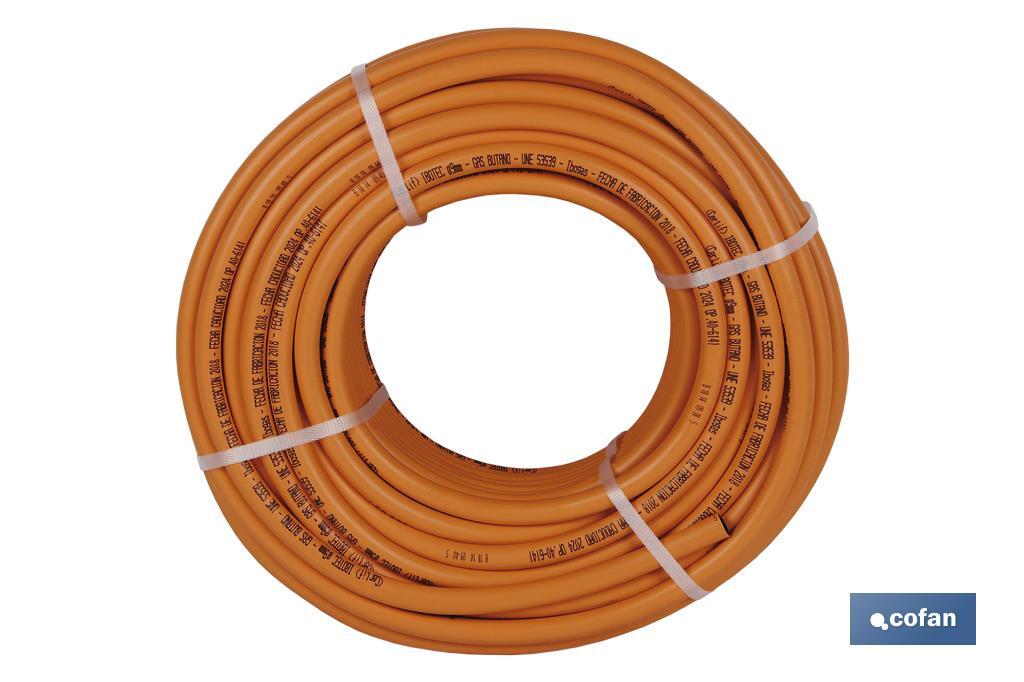 Rouleau de Tube de Gaz Butane Flexible | Disponible en couleur orange | Dimensions : 8 mm x 60 m - Cofan