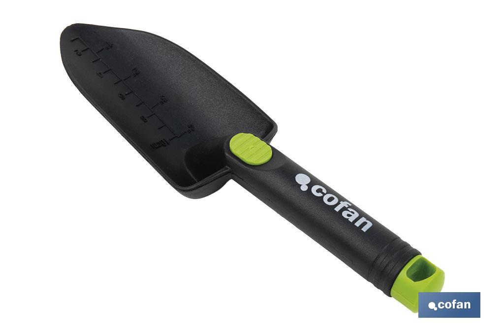 Trasplantador de nylon resistente para jardinería | Con escala y ancho de trabajo de 80 mm - Cofan