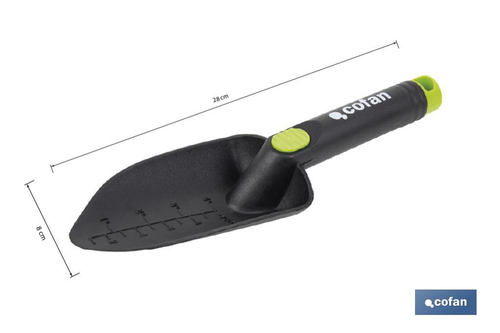 Trasplantador de nylon resistente para jardinería | Con escala y ancho de trabajo de 80 mm - Cofan