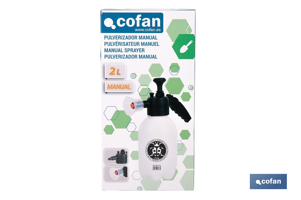 Pulverizador manual 2 litros para líquido y espuma | Uso agrícola y jardinería | Boquillas incluidas - Cofan