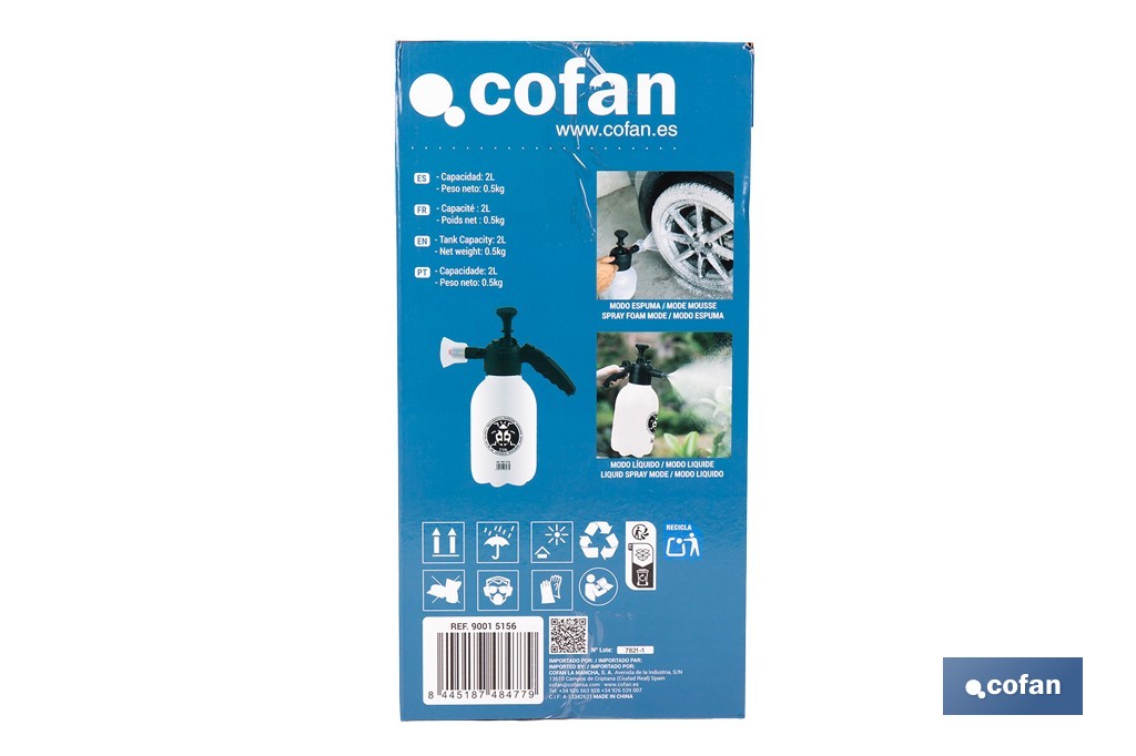 Pulverizador manual 2 litros para líquido y espuma | Uso agrícola y jardinería | Boquillas incluidas - Cofan