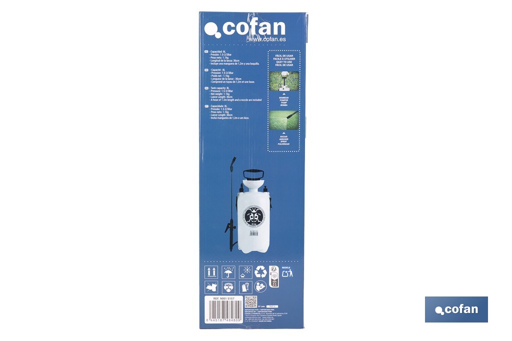 Pulverizador de presión manual | Adecuado para jardín, huerto y árboles frutales | Disponible en diferentes capacidades - Cofan
