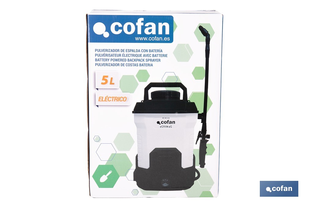 Pulverizador de espalda eléctrico | Sulfatadora a batería Li-Ion 12 V 2.0 Ah | Disponible en diferentes capacidades - Cofan