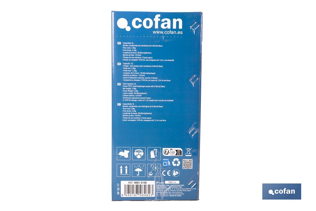 Pulverizador de espalda eléctrico | Sulfatadora a batería Li-Ion 12 V 2.0 Ah | Disponible en diferentes capacidades - Cofan