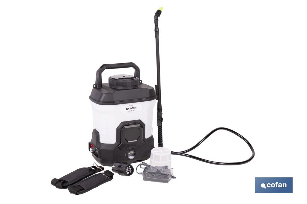 Pulverizador de espalda eléctrico | Sulfatadora a batería Li-Ion 12 V 2.0 Ah | Disponible en diferentes capacidades - Cofan