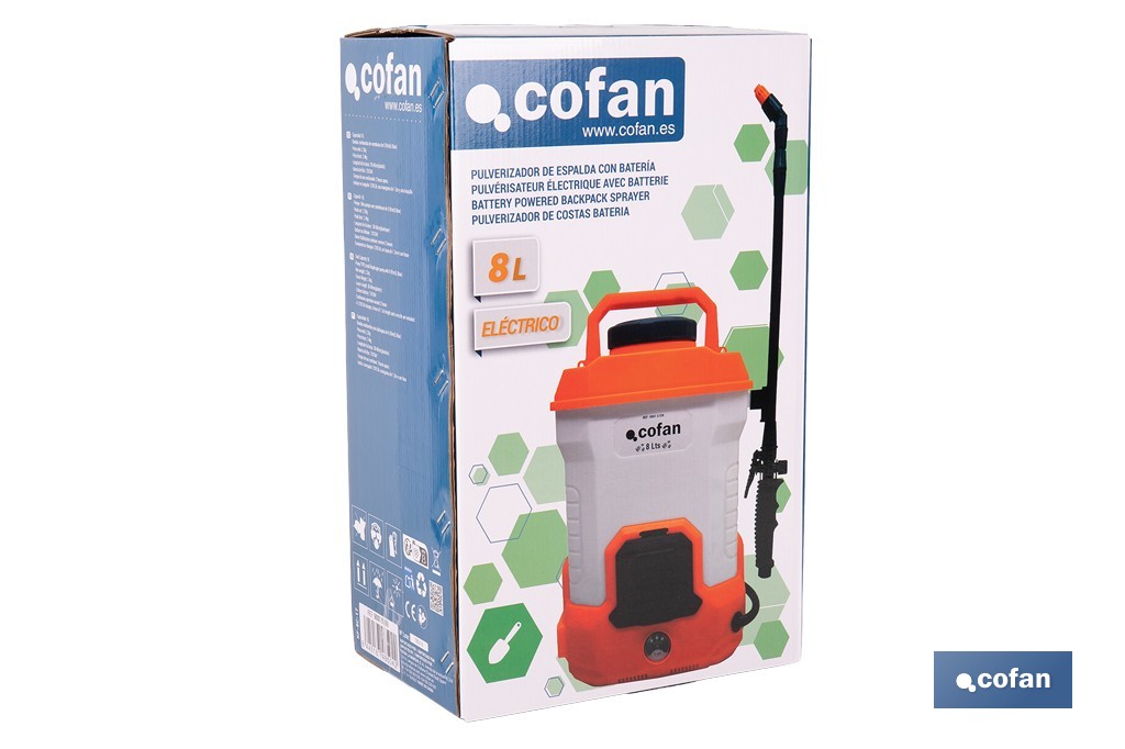 Pulverizador de espalda eléctrico | Sulfatadora a batería Li-Ion 12 V 2.0 Ah | Disponible en diferentes capacidades - Cofan