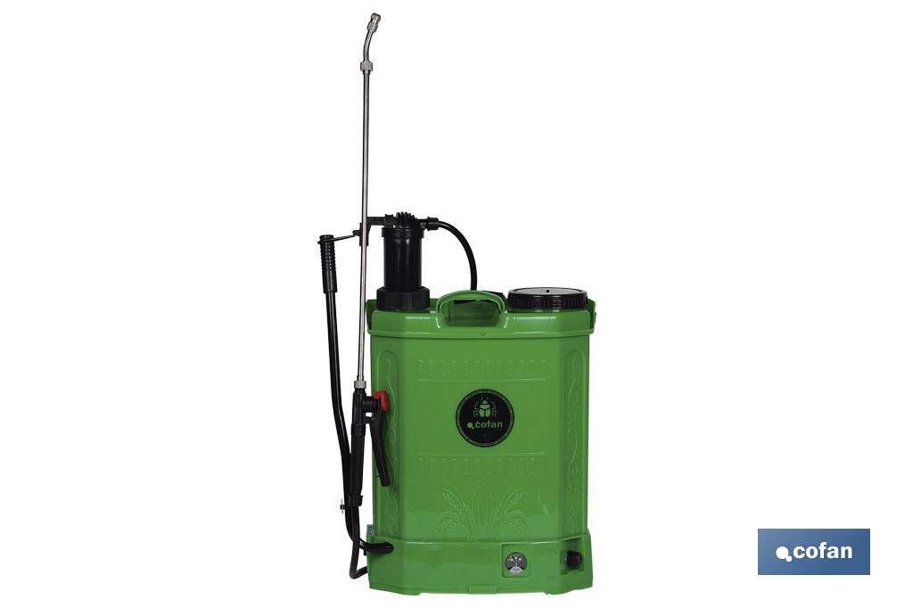 Pulverizador de espalda | Capacidad 16 litros | Eléctrico con doble uso Batería/Manual - Cofan