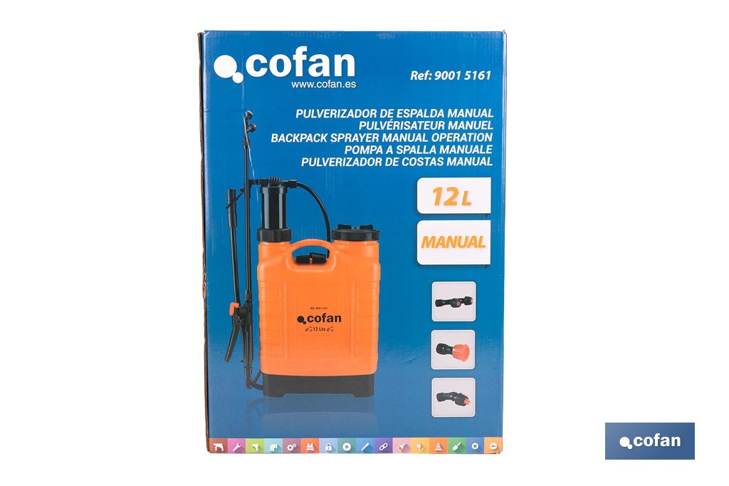 Pulvérisateur dorsal manuel | Capacité : 12 litres | Couleur : orange/noir - Cofan