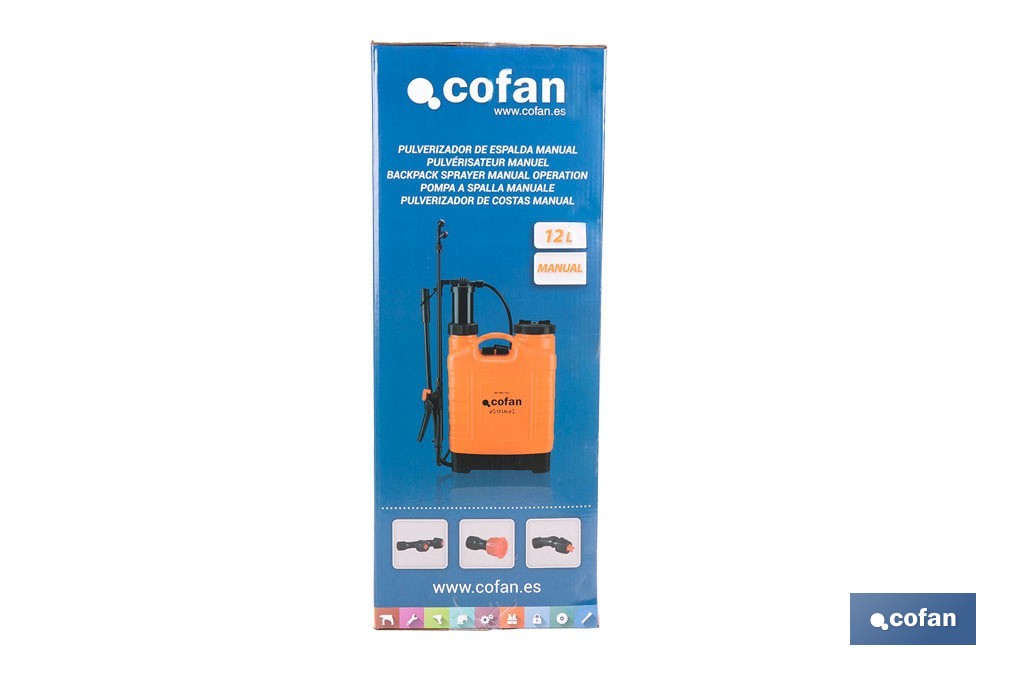 Pulvérisateur dorsal manuel | Capacité : 12 litres | Couleur : orange/noir - Cofan