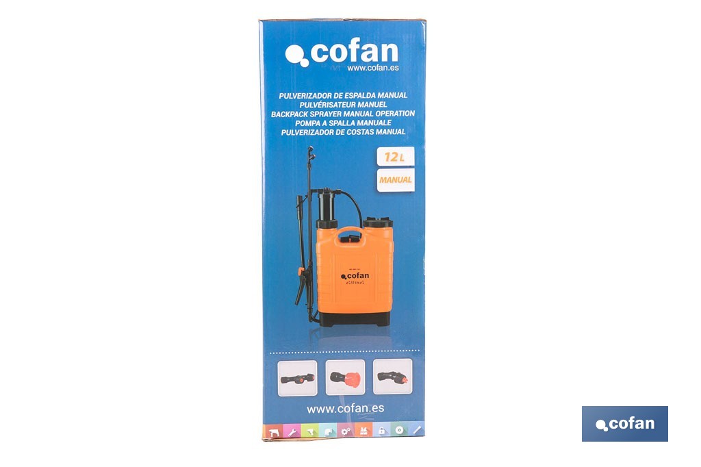 Pulvérisateur dorsal manuel | Capacité : 12 litres | Couleur : orange/noir - Cofan