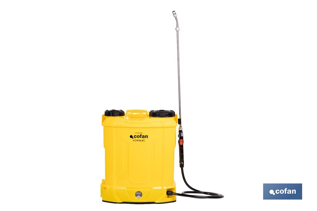 Pulverizador de espalda eléctrico | Batería de litio de 12 V | Lanza de 58 cm con correas acolchadas | Disponible en dos capacidades diferentes - Cofan