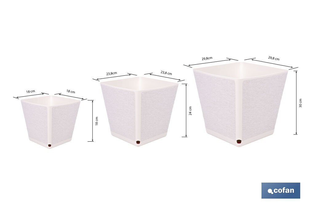 Pot de fleurs décoratif d'intérieur | Pot de fleurs carré avec soucoupe intégrée | Avec indicateur d'arrosage | Disponibles en plusieurs couleurs et dimensions - Cofan