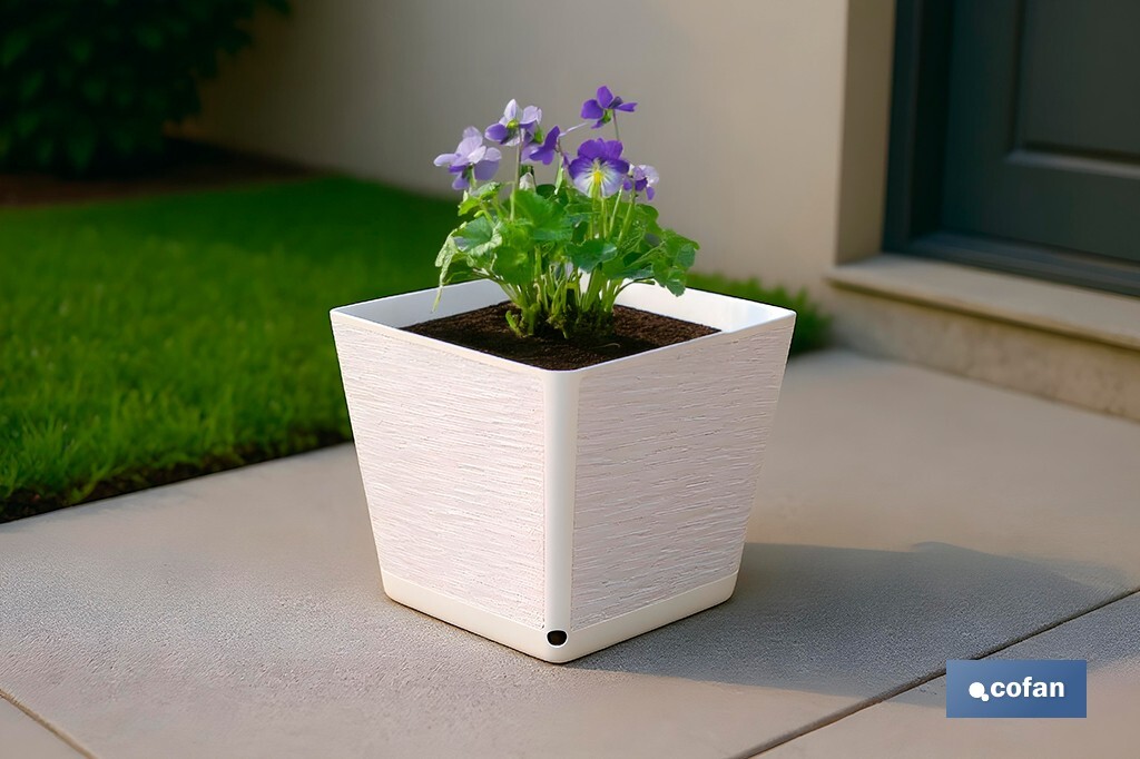 Pot de fleurs décoratif d'intérieur | Pot de fleurs carré avec soucoupe intégrée | Avec indicateur d'arrosage | Disponibles en plusieurs couleurs et dimensions - Cofan