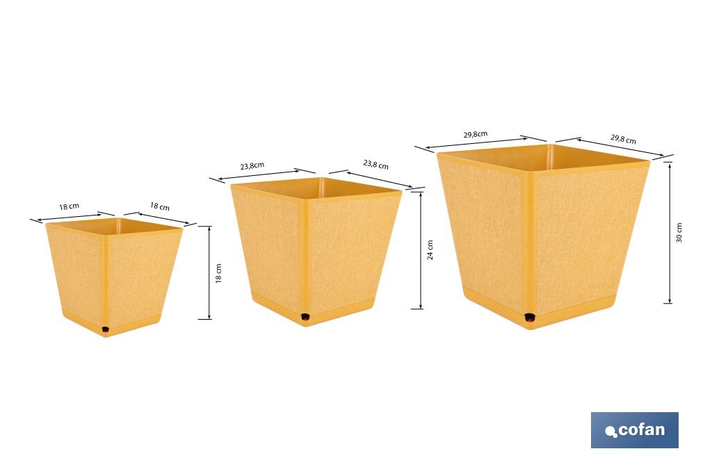 Pot de fleurs décoratif d'intérieur | Pot de fleurs carré avec soucoupe intégrée | Avec indicateur d'arrosage | Disponibles en plusieurs couleurs et dimensions - Cofan