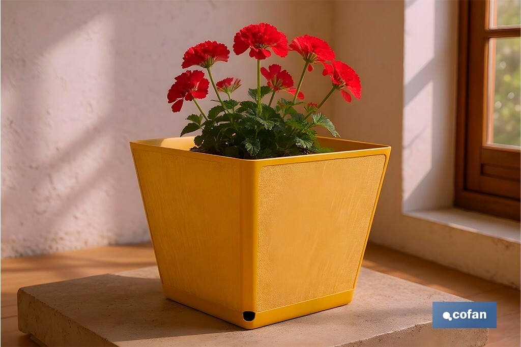Pot de fleurs décoratif d'intérieur | Pot de fleurs carré avec soucoupe intégrée | Avec indicateur d'arrosage | Disponibles en plusieurs couleurs et dimensions - Cofan