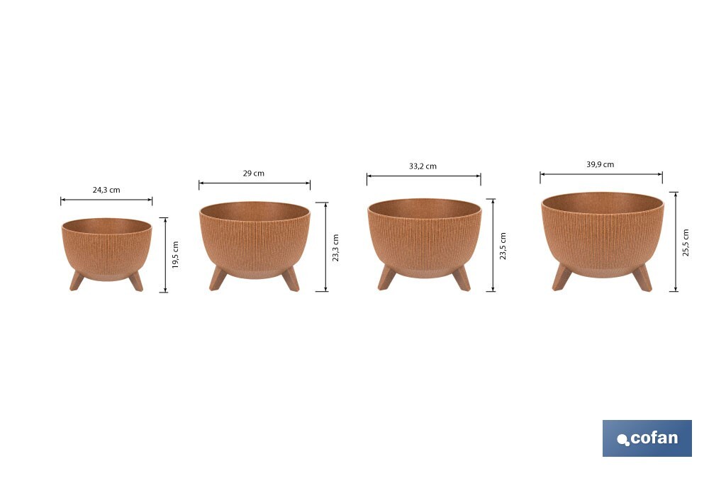 Decorative plant pots with detachable legs | Round ribbed plant pot | UV-resistance | Available in different colours and sizes  - Cofan