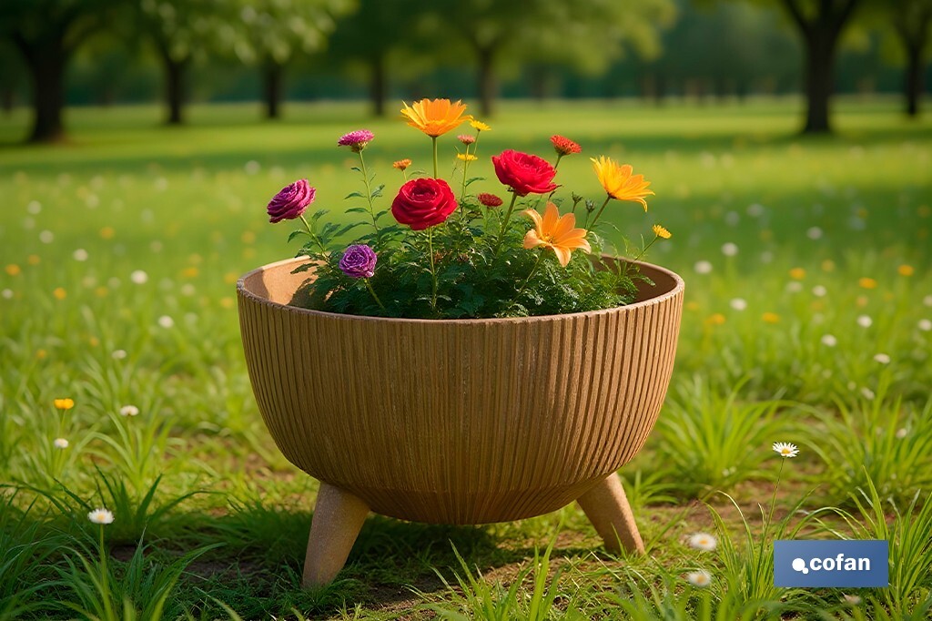 Decorative plant pots with detachable legs | Round ribbed plant pot | UV-resistance | Available in different colours and sizes  - Cofan