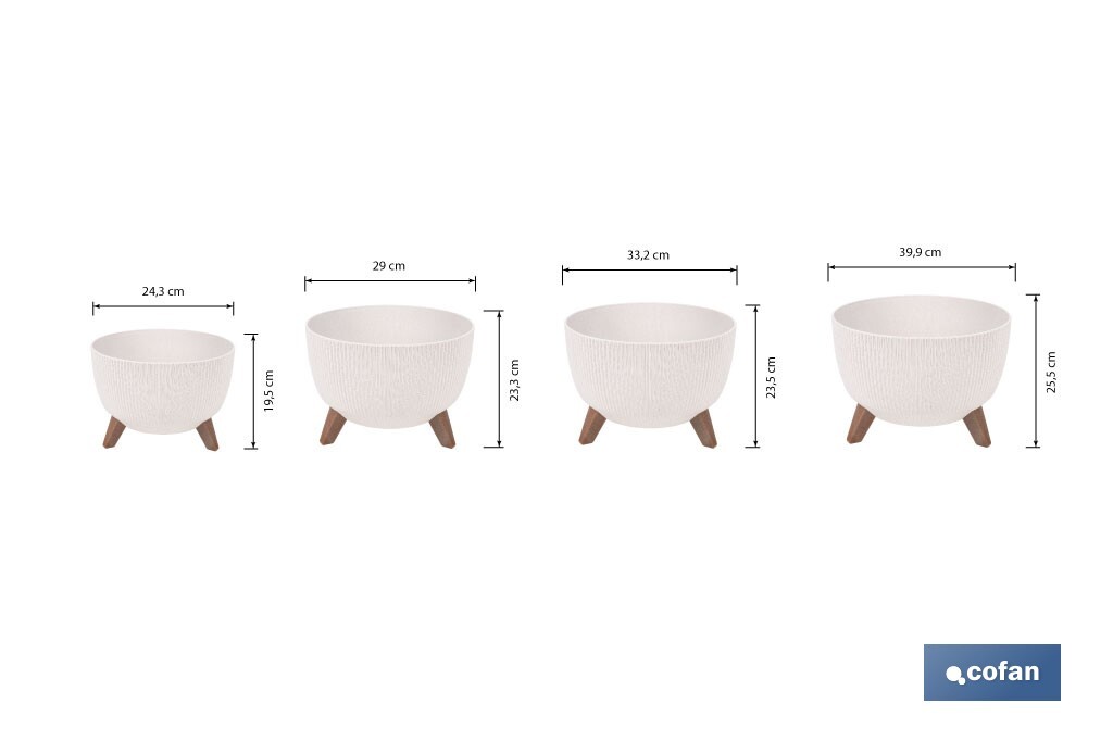Decorative plant pots with detachable legs | Round ribbed plant pot | UV-resistance | Available in different colours and sizes  - Cofan