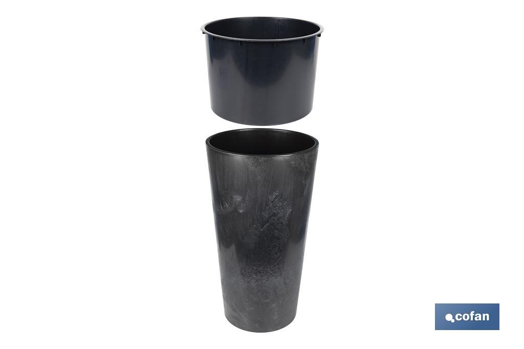 Maceteros cónicos decorativos con depósito | Color: negro | Resistentes para los UV | Material: polipropileno | Disponibles en diferentes medidas - Cofan