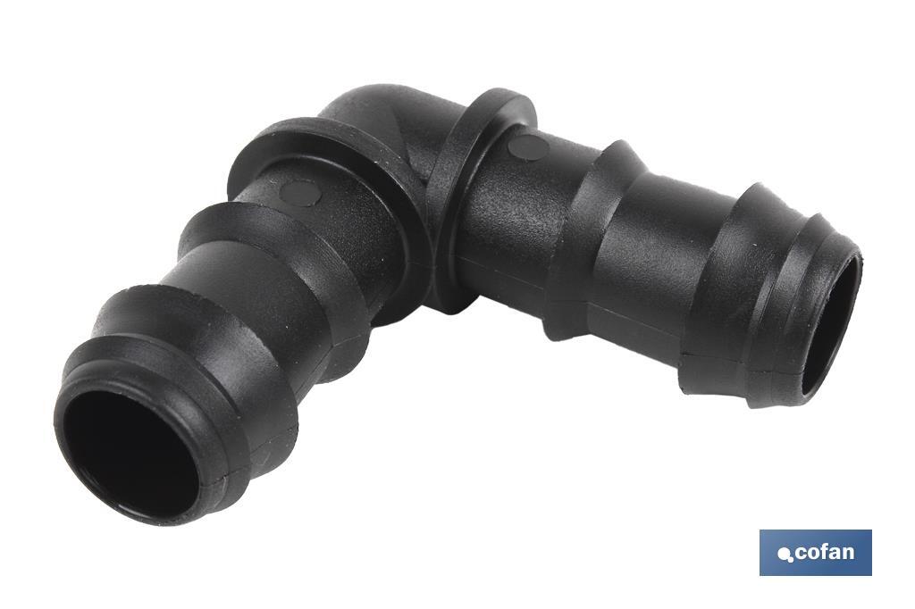 Elbow hose connector for drip irrigation | Recommended use for gardening and agricultural sectors - Cofan