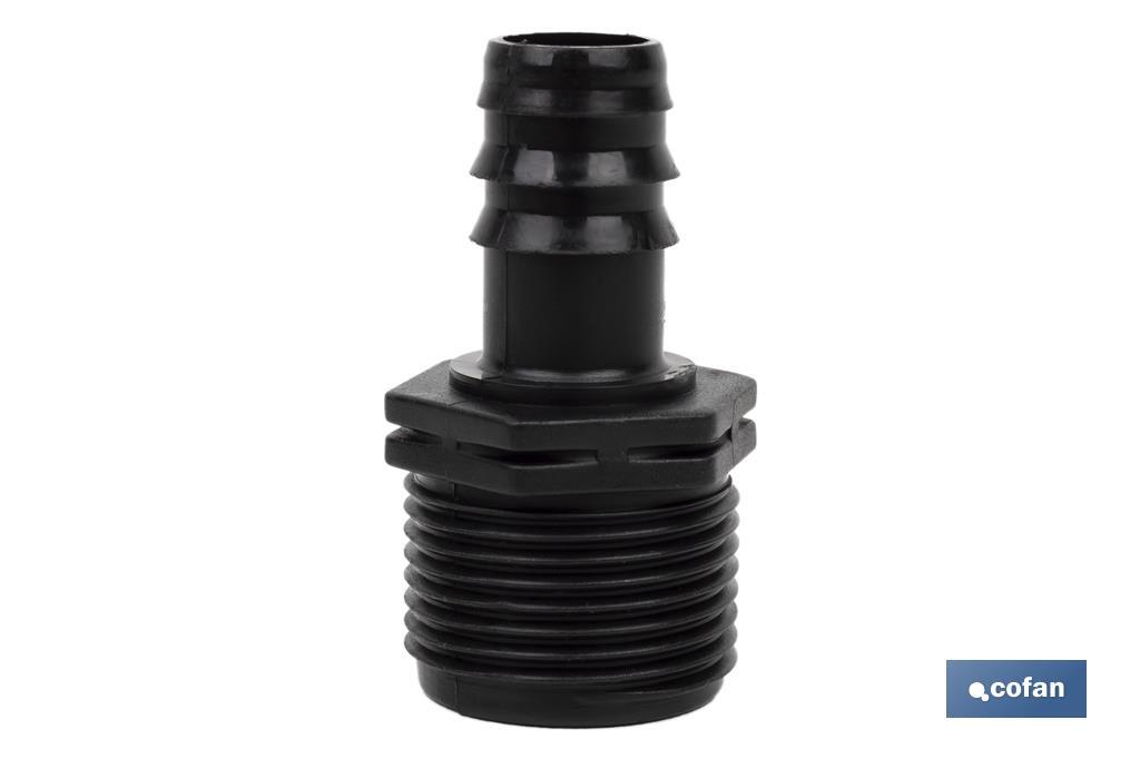 Thread pipe connector | Suitable for drip or sprinkling irrigation system | Thread: 3/4" - Cofan