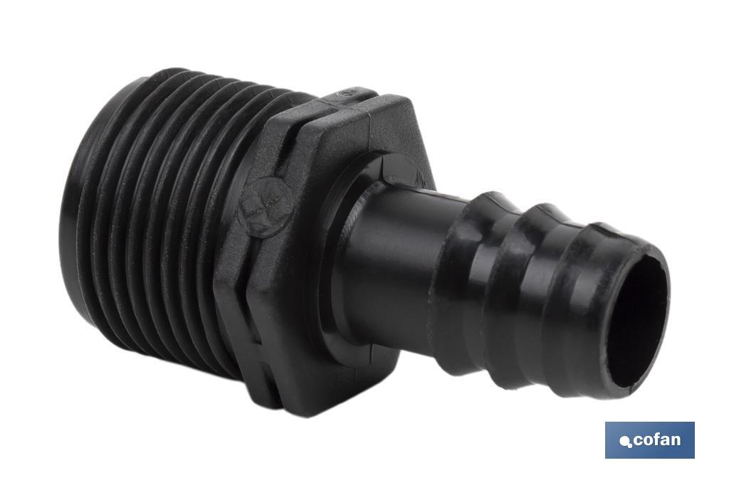 Thread pipe connector | Suitable for drip or sprinkling irrigation system | Thread: 3/4" - Cofan