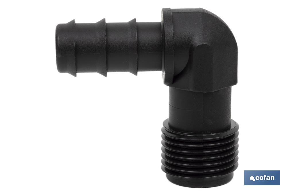 3/4" Male-threaded elbow hose connector | Black | Essential irrigation accessory for drip irrigation system installation - Cofan