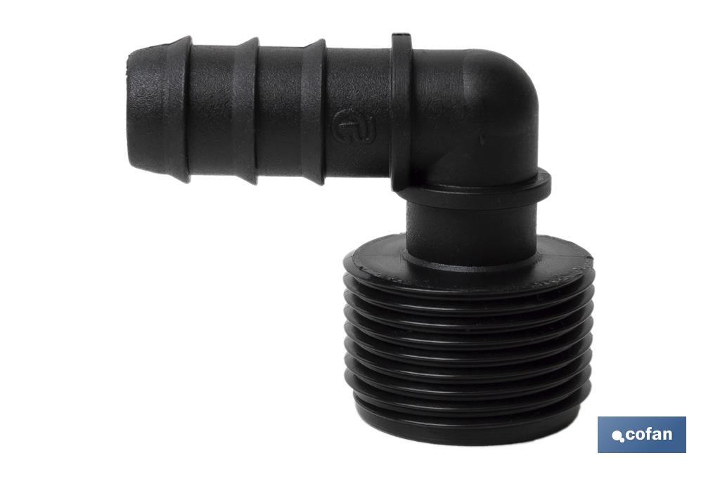 Conector em forma de joelho | Com rosca macho de 1/2'' ou 3/4" | Cor Negro - Cofan