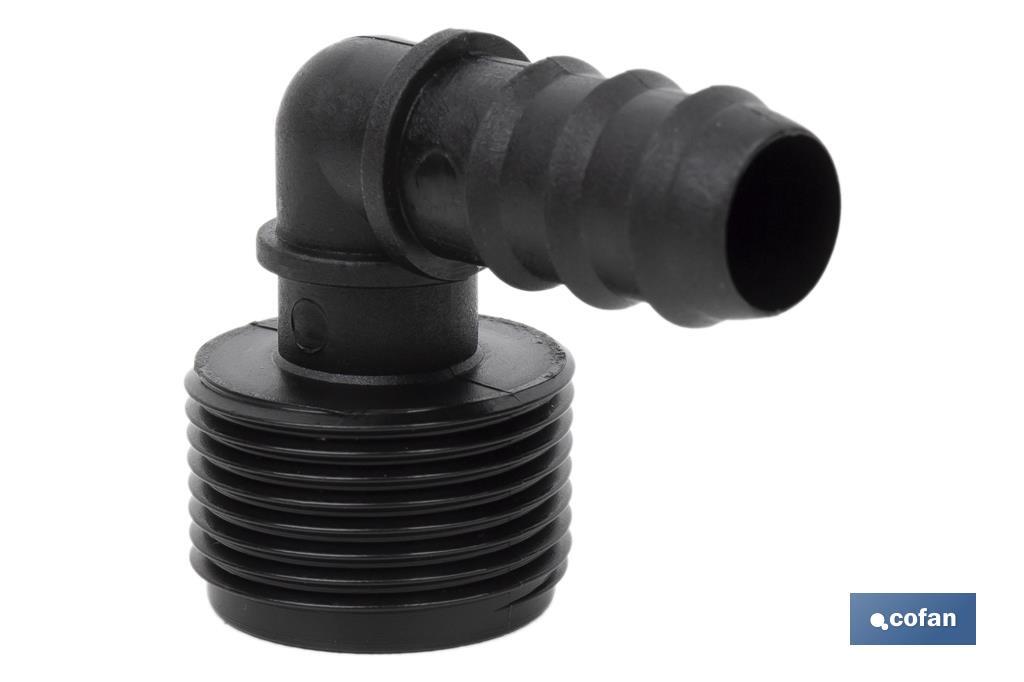 Conector em forma de joelho | Com rosca macho de 1/2'' ou 3/4" | Cor Negro - Cofan