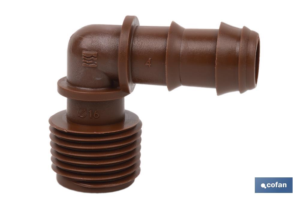 3/4" Male-threaded elbow hose connector | Essential irrigation accessory for drip irrigation system installation - Cofan