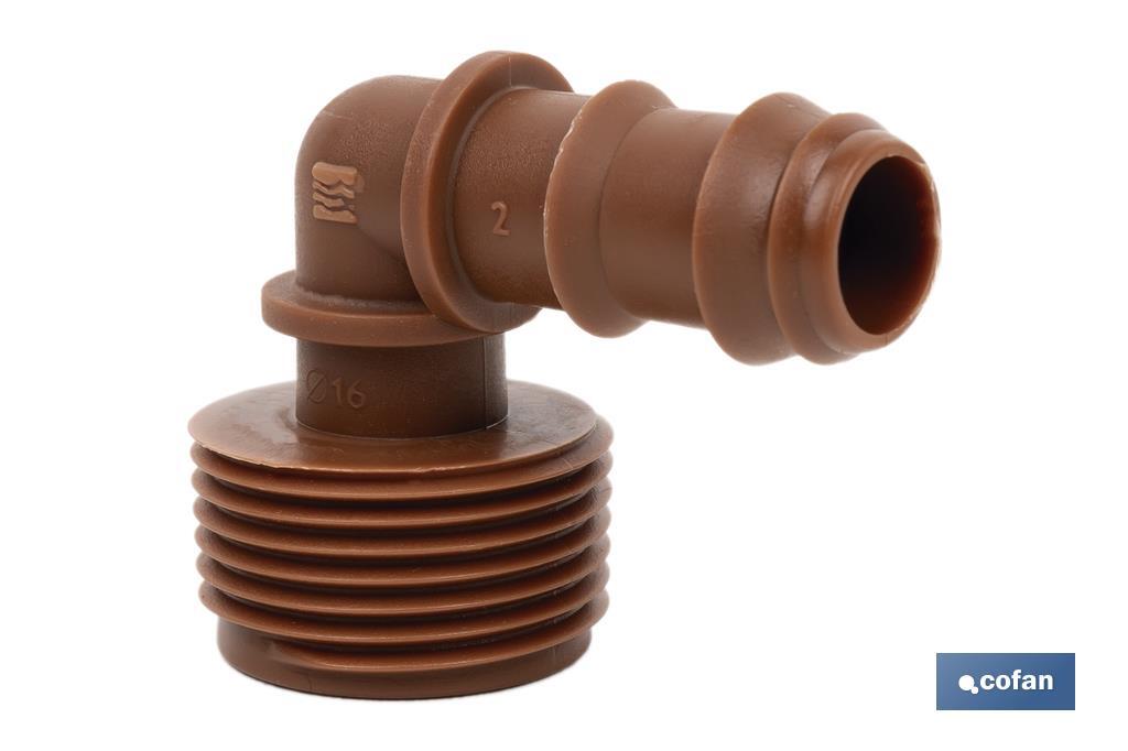 3/4" Male-threaded elbow hose connector | Essential irrigation accessory for drip irrigation system installation - Cofan