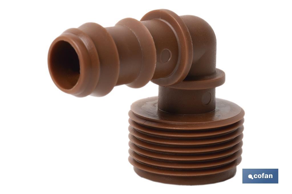 3/4" Male-threaded elbow hose connector | Essential irrigation accessory for drip irrigation system installation - Cofan