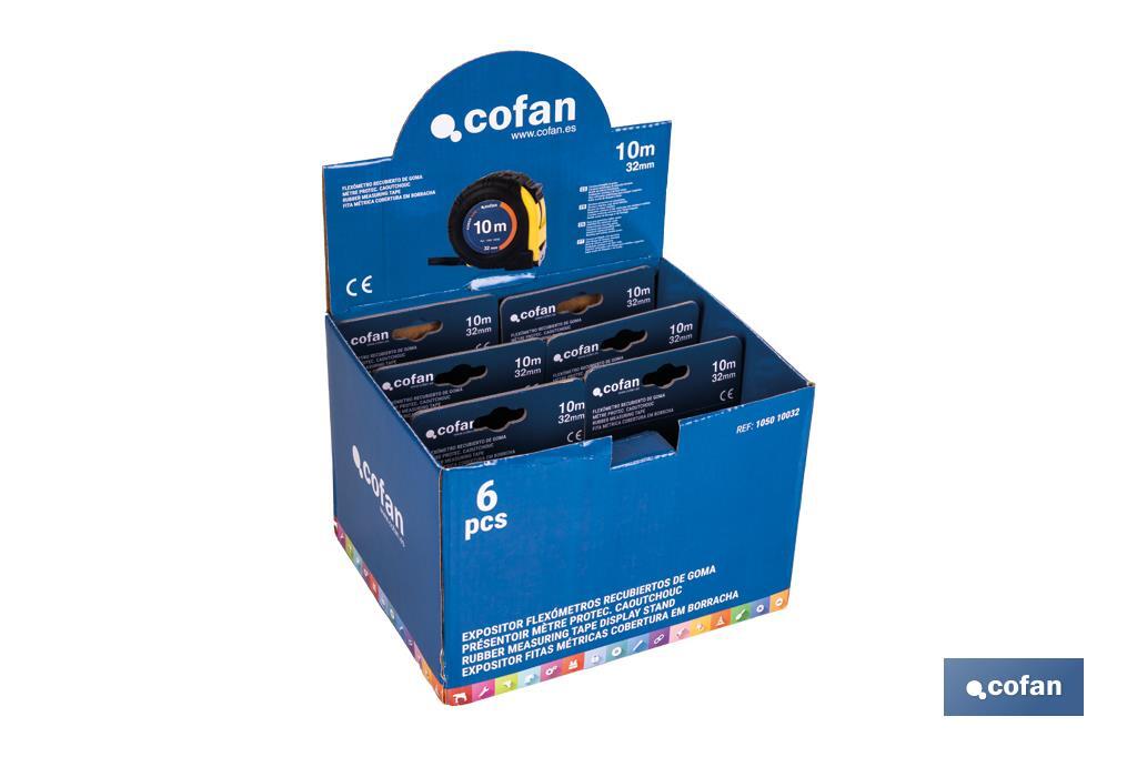 Expositor para flexómetros con protección de goma de Cofan | Incluyen los flexómetros | Varias medidas y capacidades - Cofan