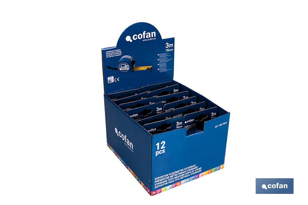Expositor para flexómetros estándar con botón de bloqueo de Cofan | Incluyen los flexómetros | Varias medidas y capacidades - Cofan