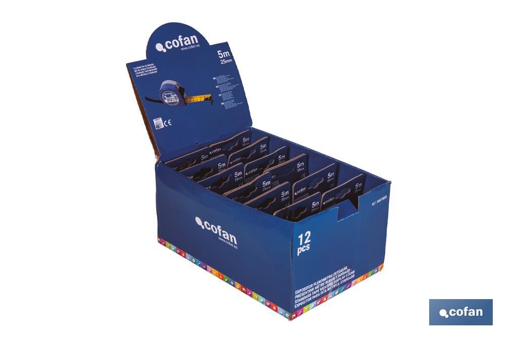 Expositor para flexómetros estándar con botón de bloqueo de Cofan | Incluyen los flexómetros | Varias medidas y capacidades - Cofan