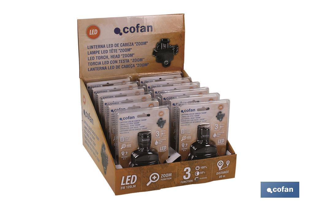 Expositor 12 uds Linterna Cabeza Zoom - Cofan