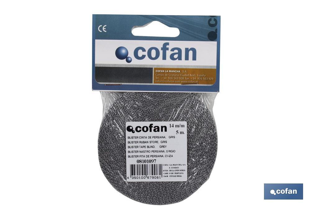 Blister cinta persiana 14mm x 5m (gris) - Cofan