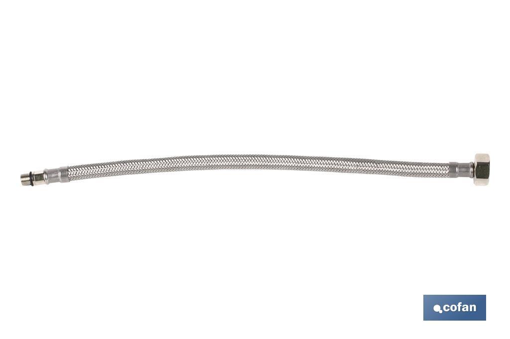Connettore flessibile | Maschio/femmina | Acciaio inossidabile | M: 10 x 1 - F 3/8" o F 1/2" | 35 cm di lunghezza - Cofan