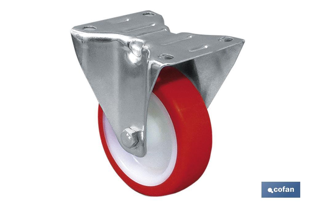 Fixed polyurethane castor | With plain mounting plate | For loads up to 150kg and diameters of 80, 100 and 125mm - Cofan