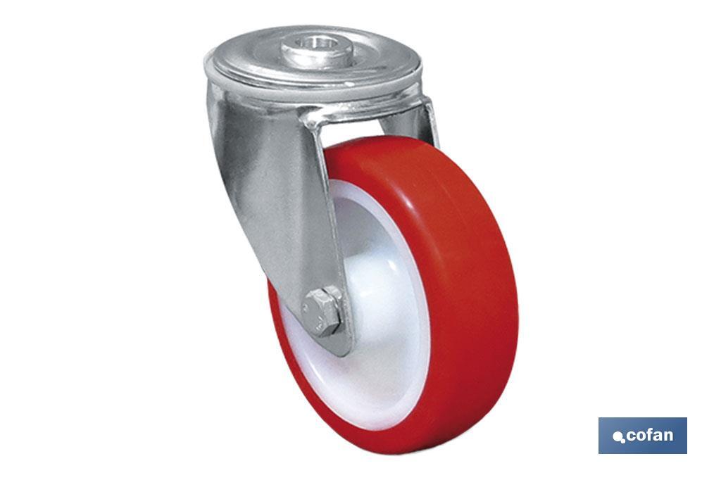 Polyurethane castor with single bolt hole and swivel plate | With plain mounting plate - Cofan