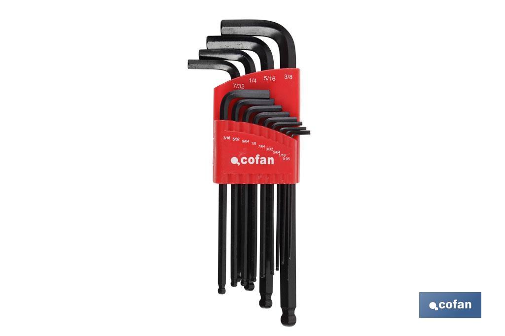 Set of ball end hex keys with inch size | 13 units | Chrome-vanadium steel - Cofan