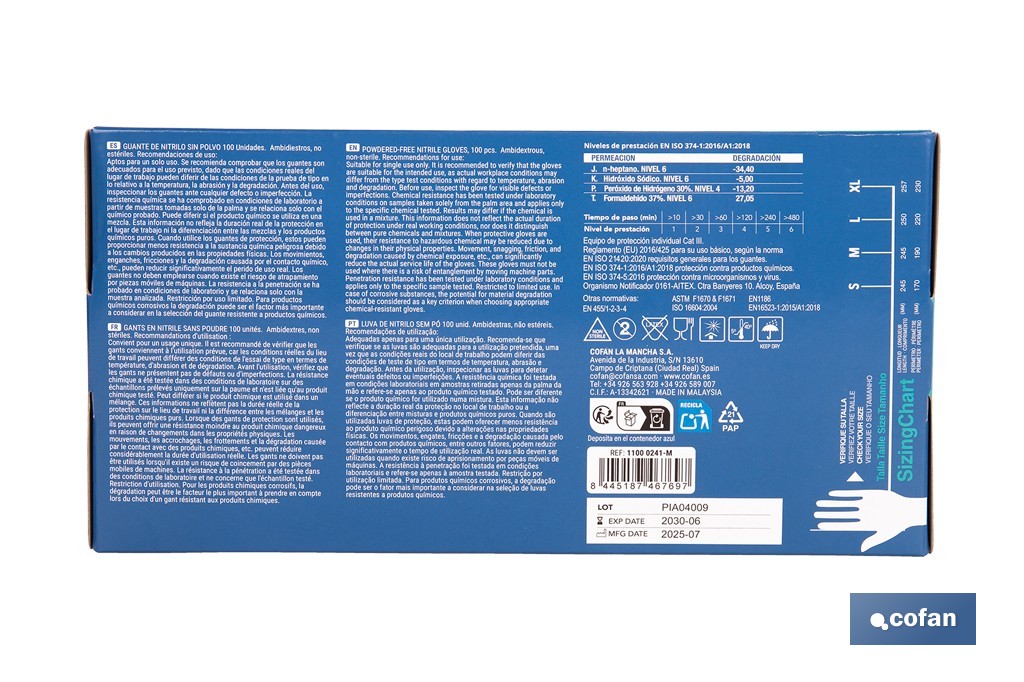 Caja de 100 guantes de nitrilo desechables de color verde, sin polvo, de alta resistencia y protección profesional | Disponible en diferentes tallas - Cofan