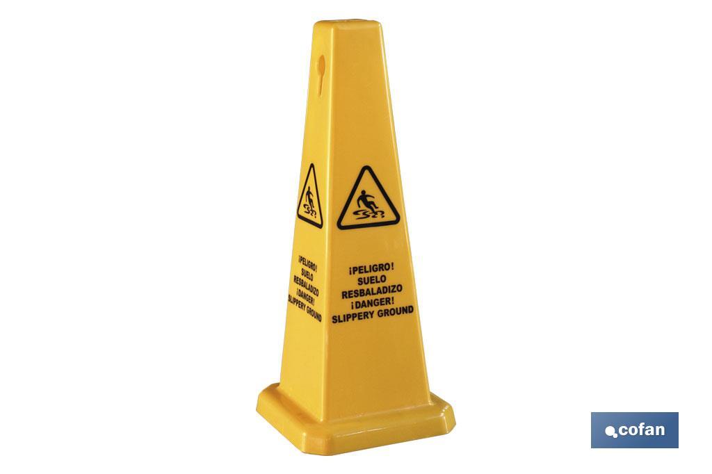 Cono a 4 caras | Texto: ¡Peligro! Suelo Resbaladizo | Medida: 67 x 28 cm - Cofan