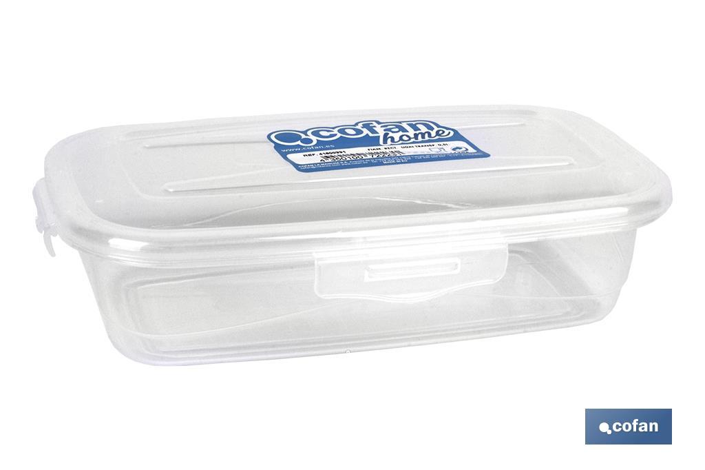 Transparent rectangular lunch box | Capacity for 1 litre | Size: 22 x 14 x 5.5cm - Cofan