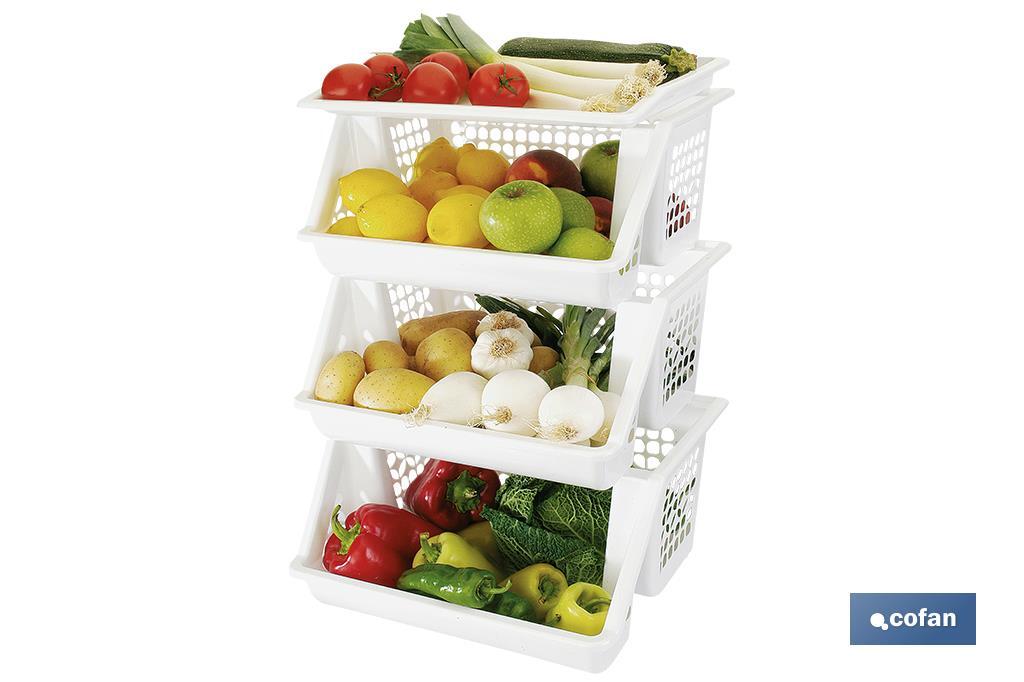 Carrello per frutta e verdura con 3 ceste | Bianco | Dimensioni: 62 x 39 x 32 cm - Cofan