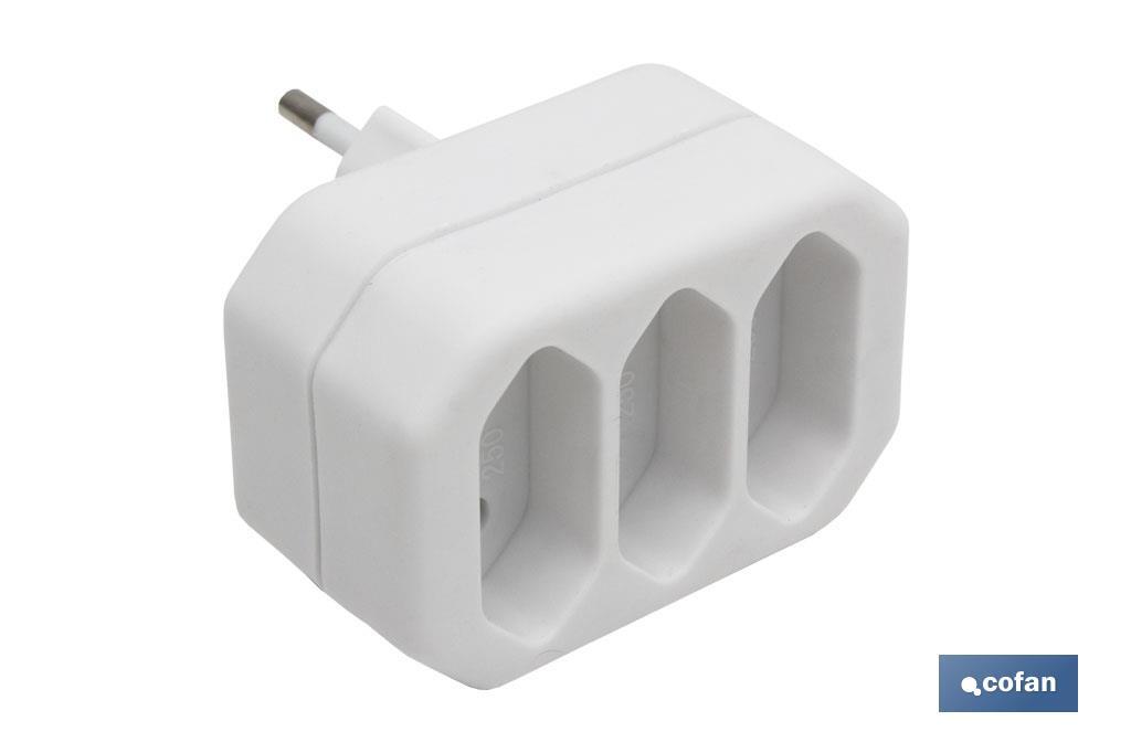 Adaptador Triplo 2P | 3 vias frontais | 10 A - 250 V - Cofan