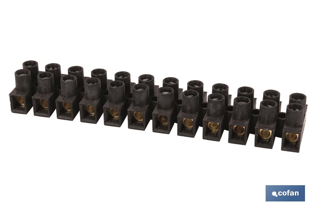 Terminal strip connector | 12-way terminals for cable of various sizes | Black - Cofan