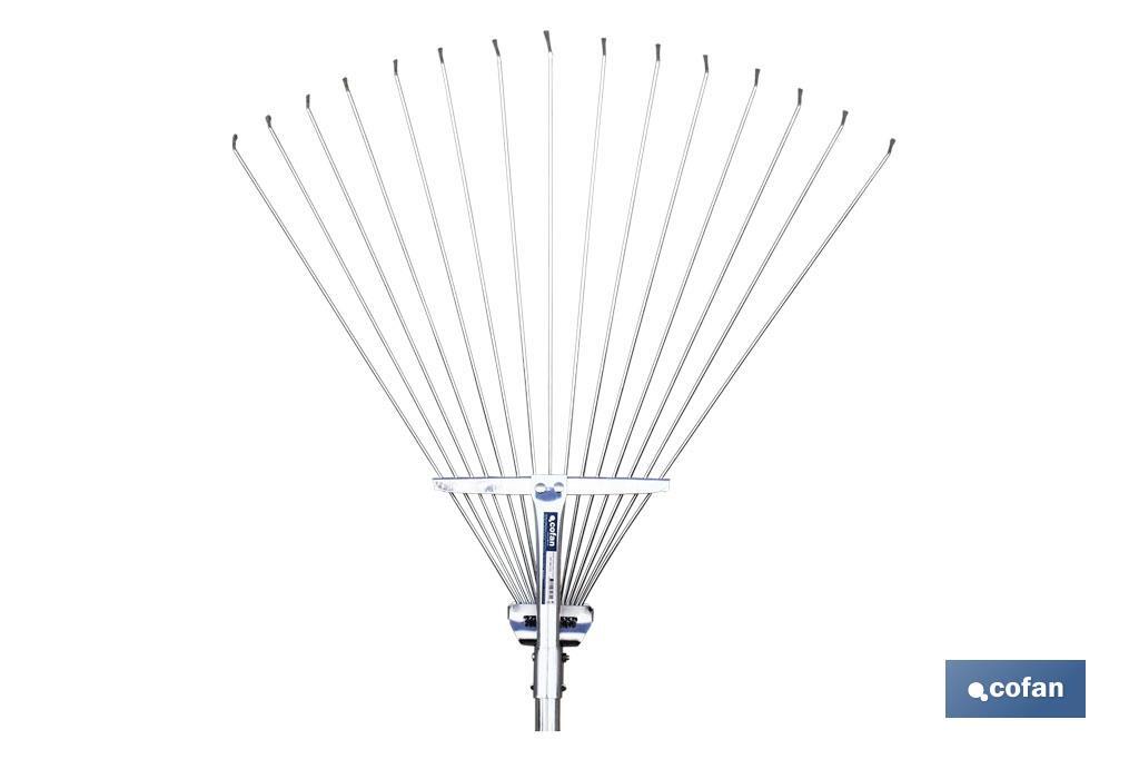 Scopa pieghevole di metallo | Con 15 rebbi | Di metallo | Raccoglie le foglie | Ideale per giardinaggio e agricoltura - Cofan