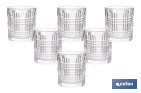 Pack de 6 vasos de agua con relieve | Capacidad: 27,5 cl | Material: vidrio | Color: transparente - Cofan